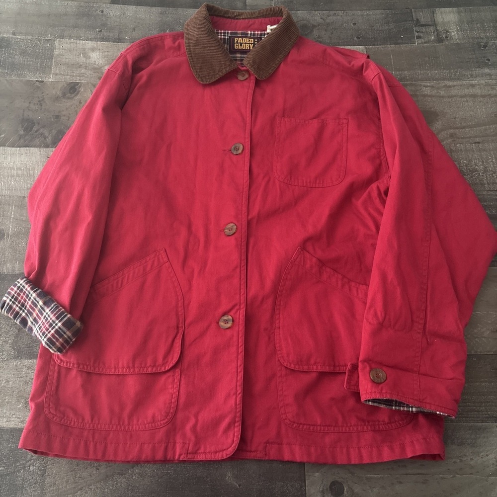 Vintage Faded Glory Field Chore Barn Coat Flannel Lined Jacket Red Womens M